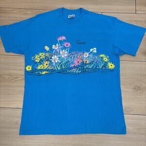 Vintage Hanes ‘Texas’ 1990 Flowers Men’s Large Graphic T Shirt Beefy Tee 90s